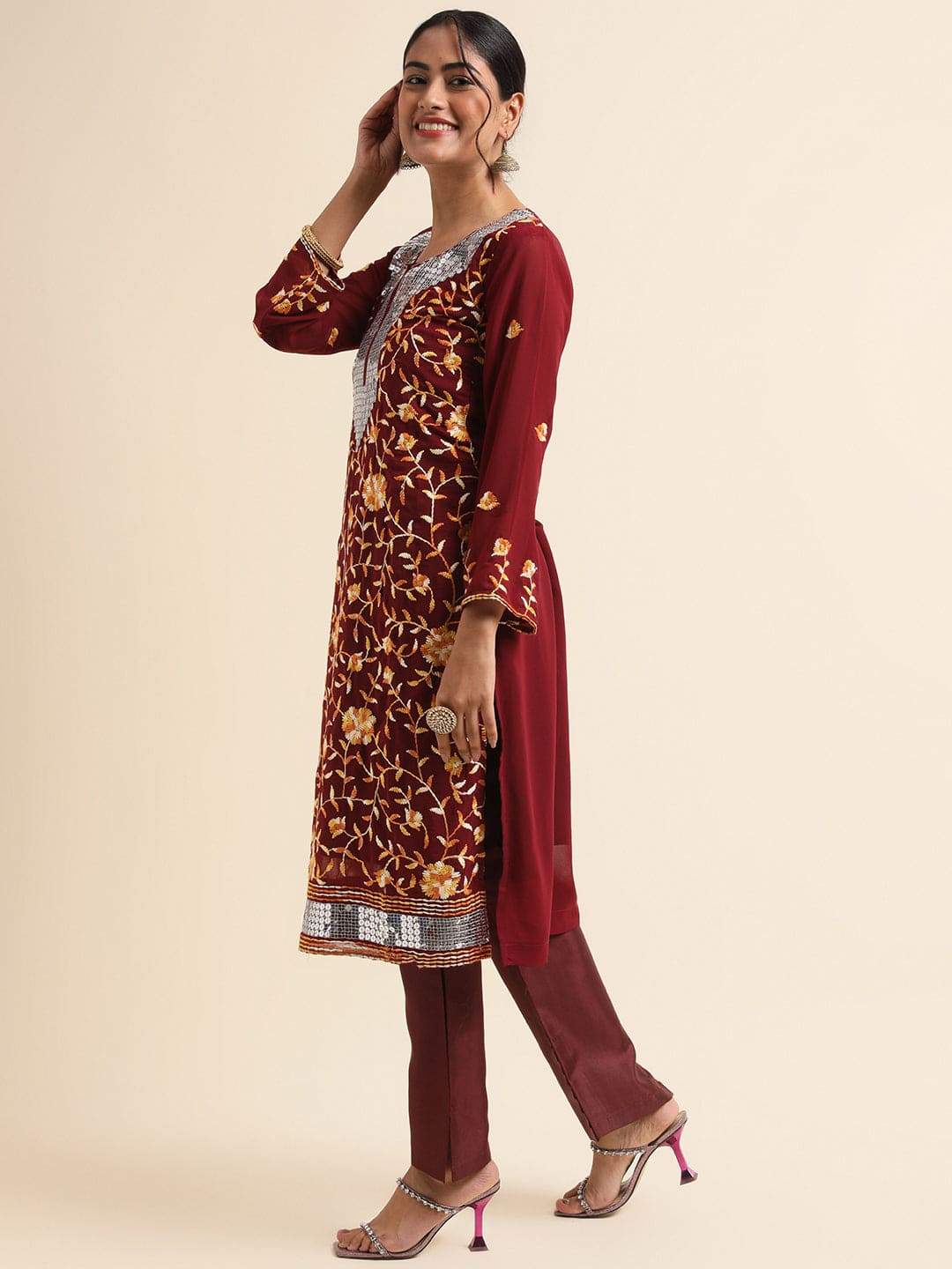 Elevate Your Style with Maroon Pakistani Suit for Women