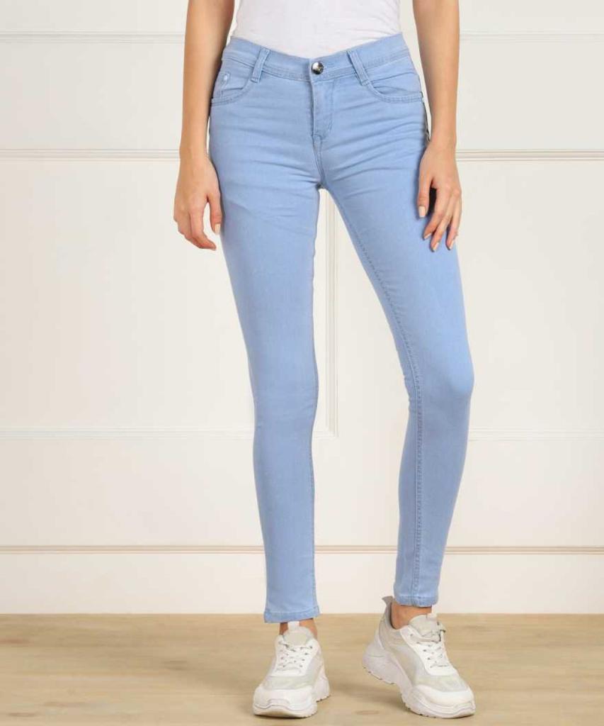 Sky Blue Women Skinny High Rise White Jeans