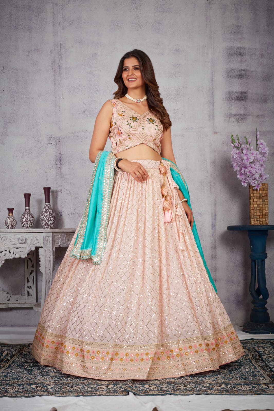 Heavy Fox Georgette Presents Latest wedding lahengha-Choli