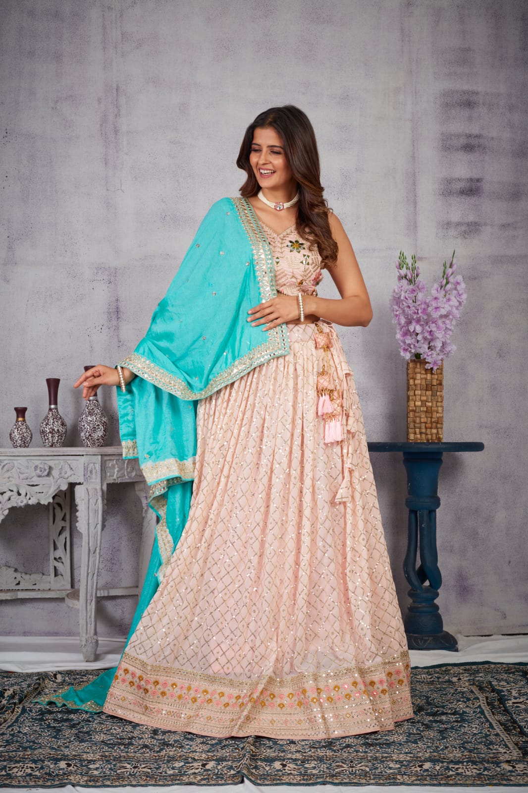 Heavy Fox Georgette Presents Latest wedding lahengha-Choli