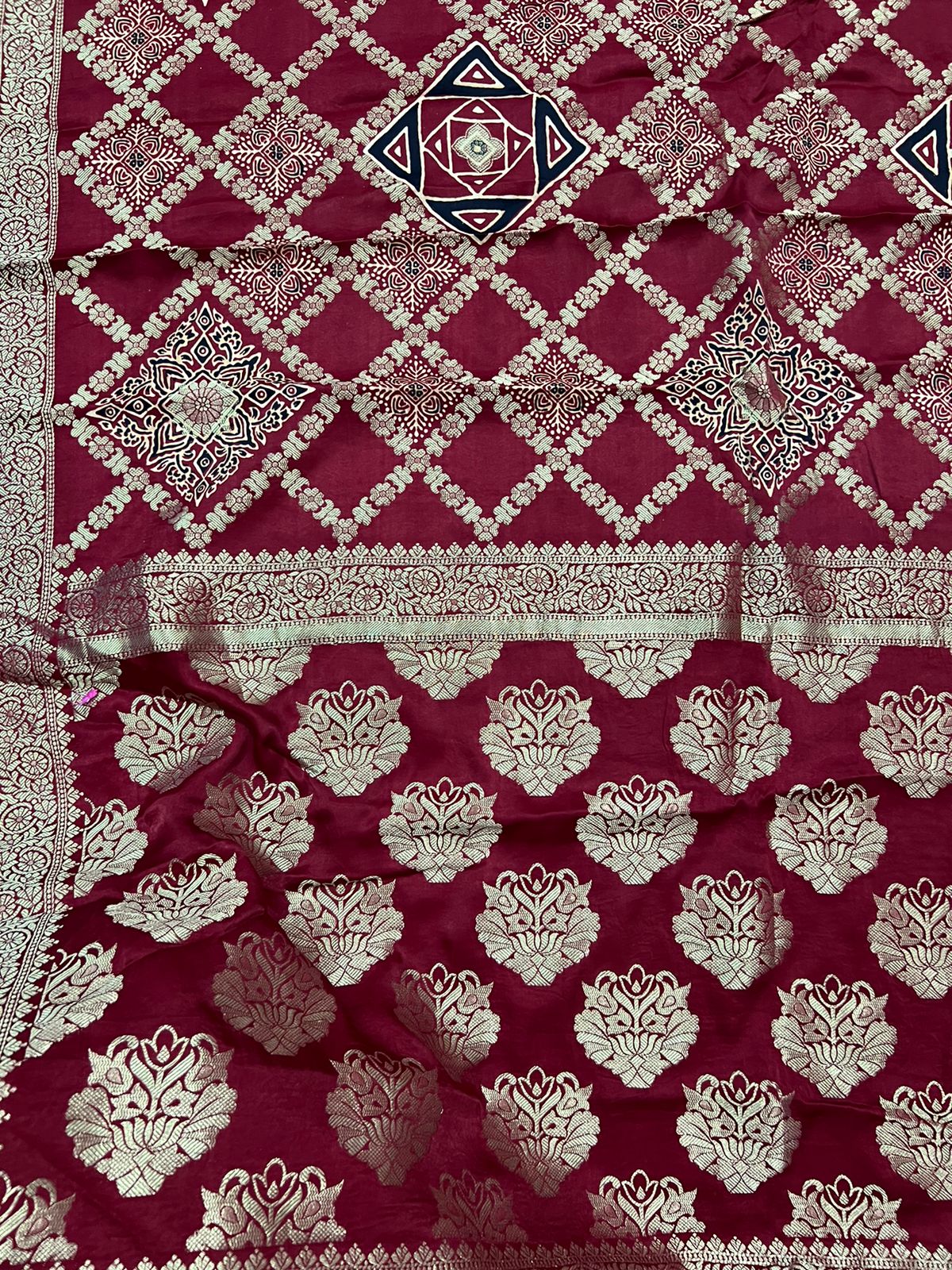 Modal Gajji Ajrakh Silk Saree