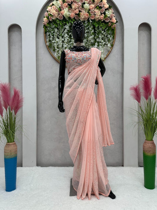 Beautiful Designer  Georgette And Sequence Work Saree