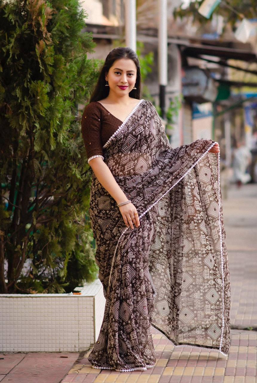 Printed Weightless Georgette Saree With Blouse