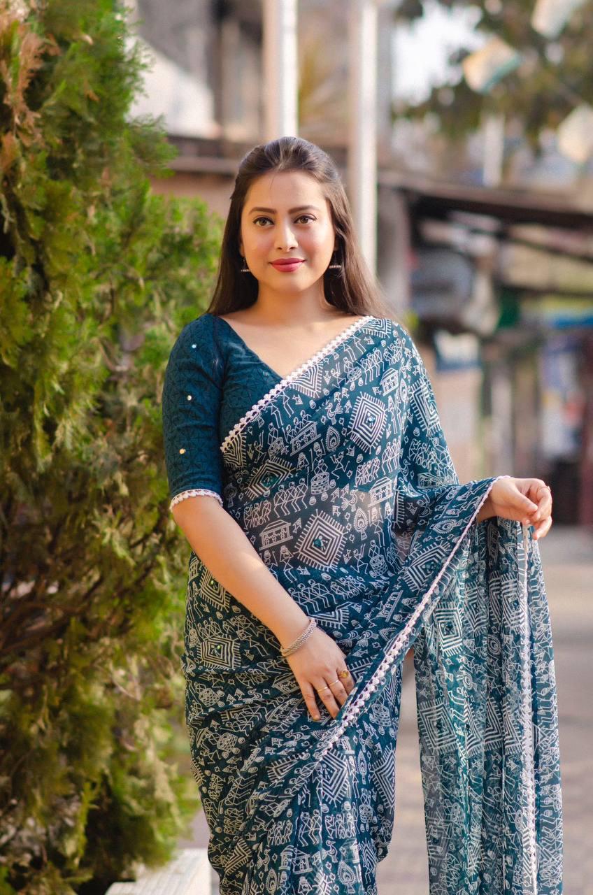 Printed Weightless Georgette Saree With Blouse