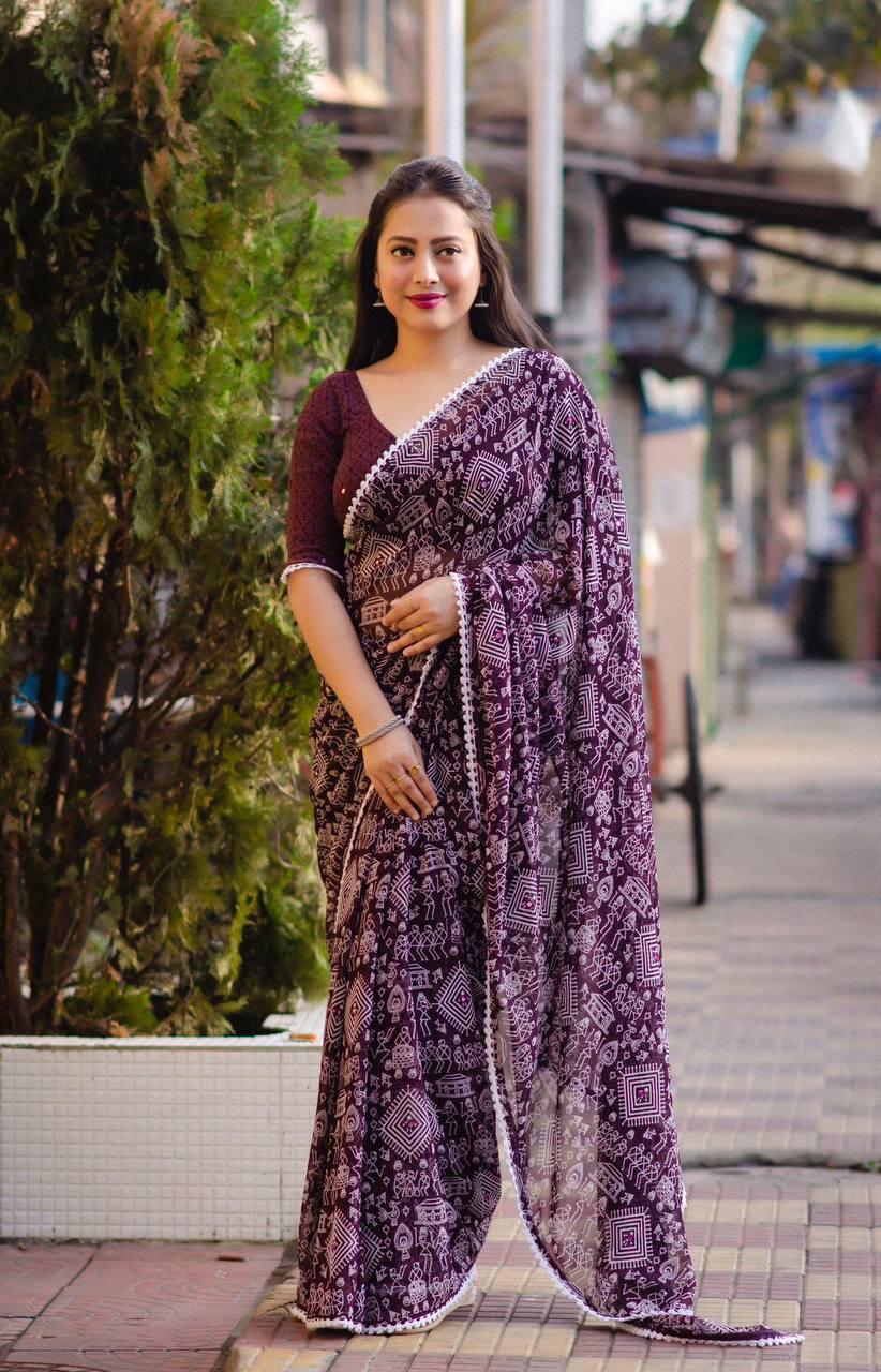 Printed Weightless Georgette Saree With Blouse