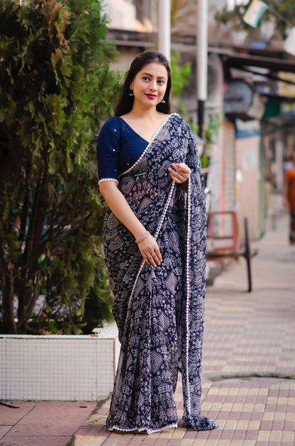 Printed Weightless Georgette Saree With Blouse