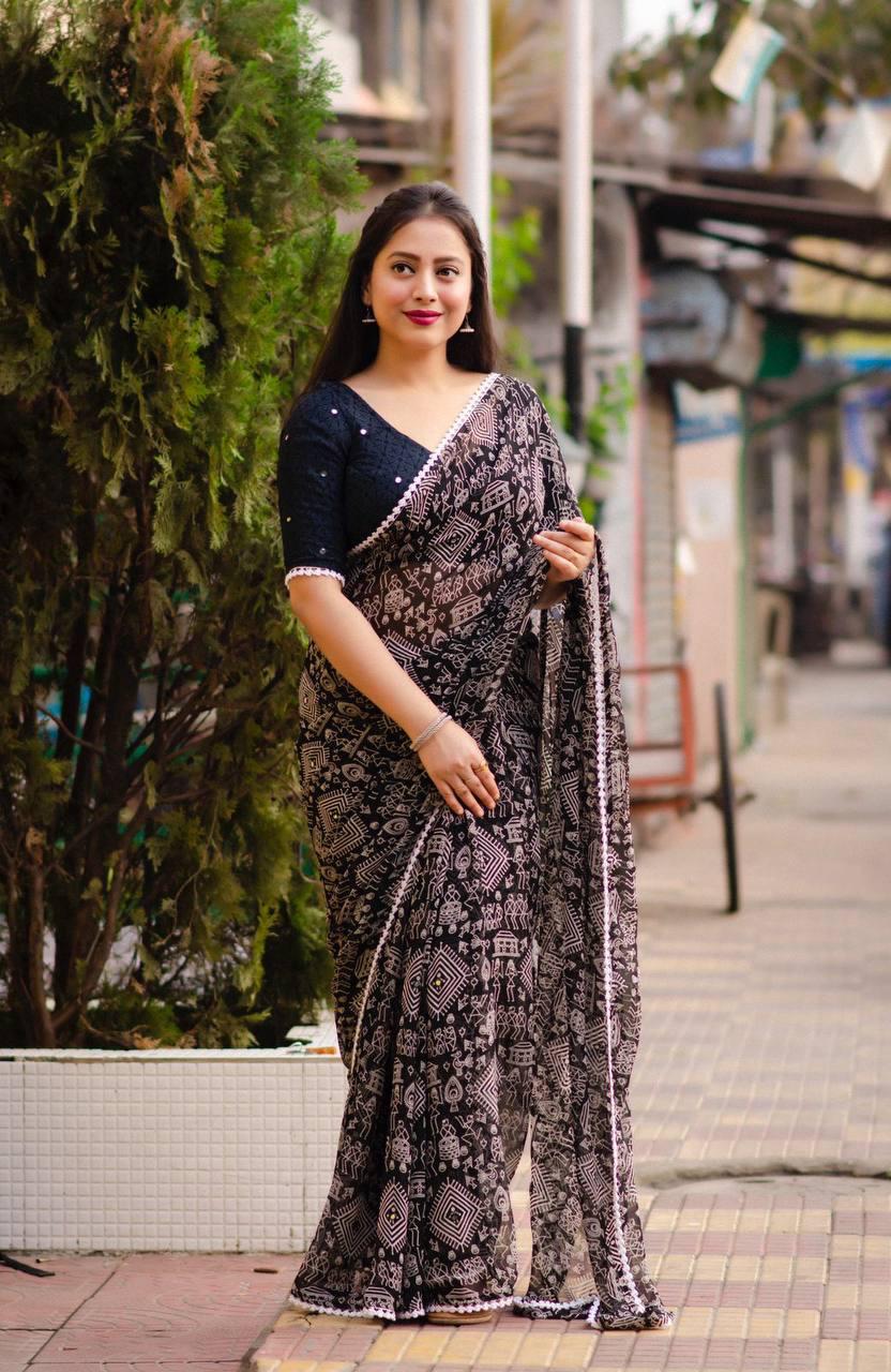 Printed Weightless Georgette Saree With Blouse