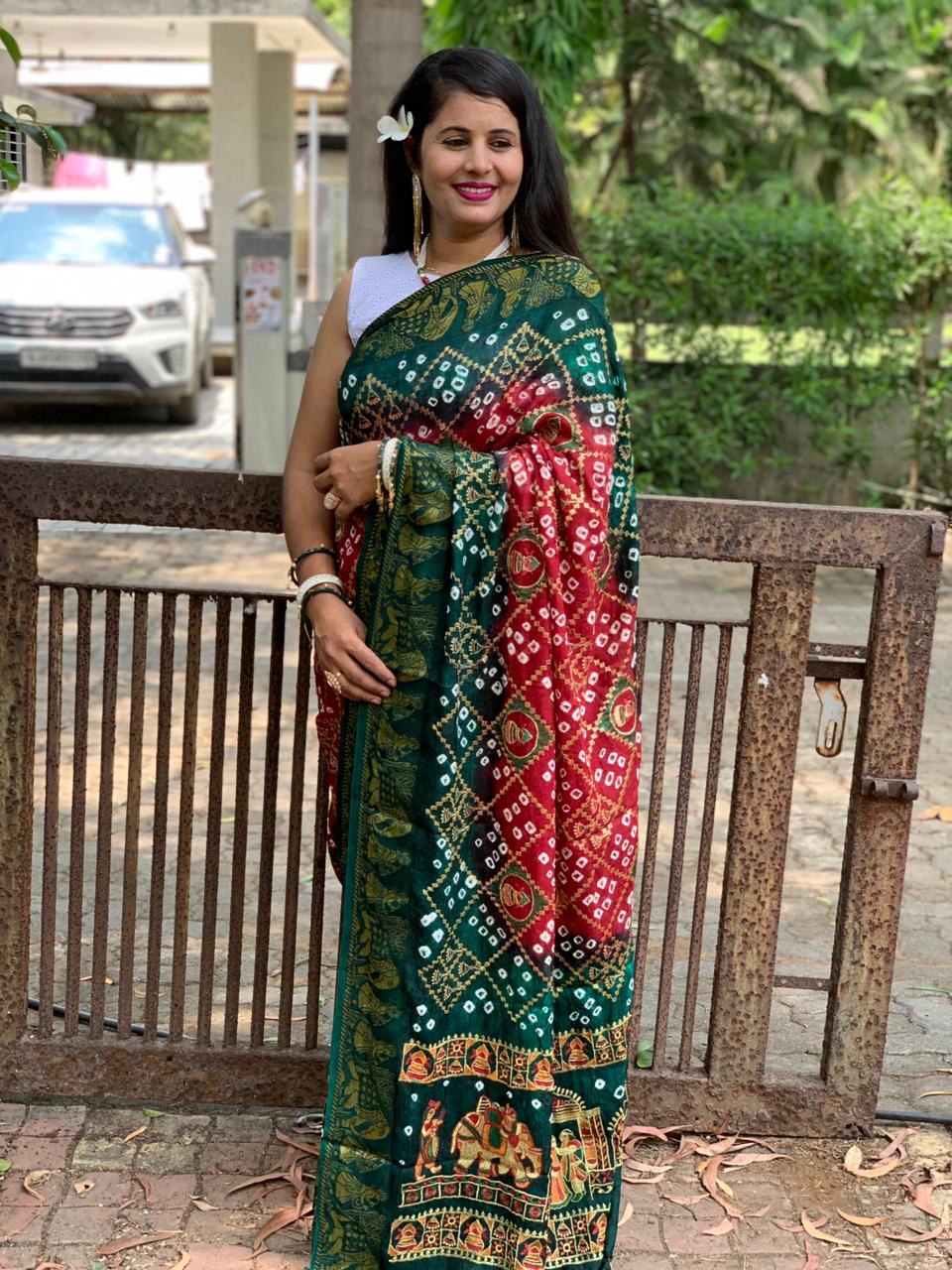 Pure Bandhej silk  Saree