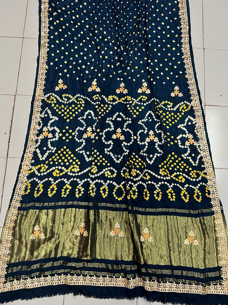 New  Hand Block Ajrakh And Original  Bandhani Saree