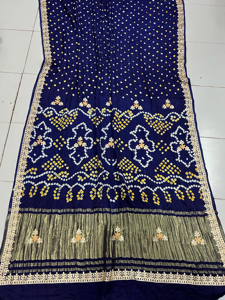 New  Hand Block Ajrakh And Original  Bandhani Saree