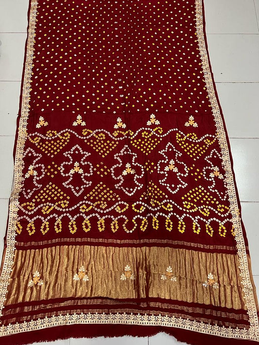 New  Hand Block Ajrakh And Original  Bandhani Saree