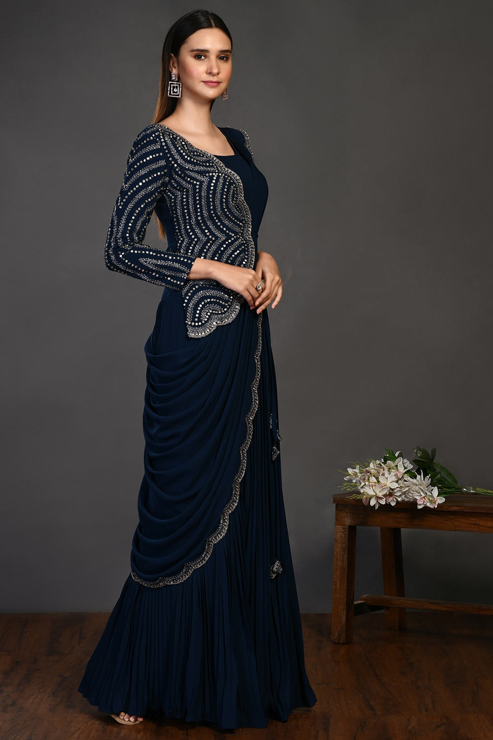 Mitera Navy Blue Ready To Wear Palazzo Saree Price in India, Full  Specifications & Offers | DTashion.com