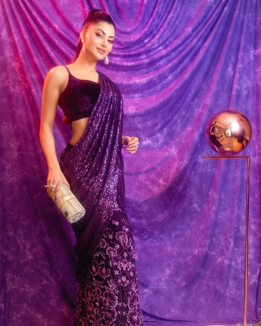 Paisley,  Embellished, Applique Bollywood 9000 Velvet Saree