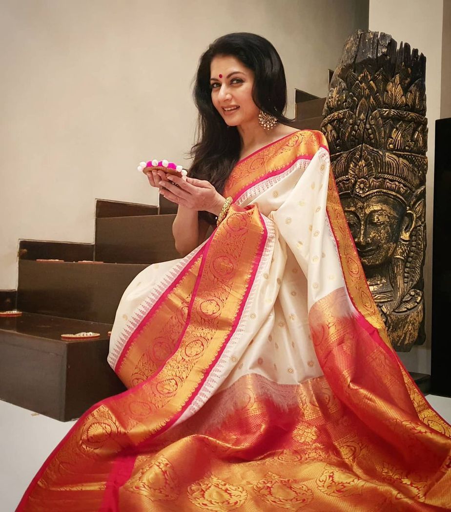 Party Wear Sarees : Rani pink chinon silk ready to wear one ...