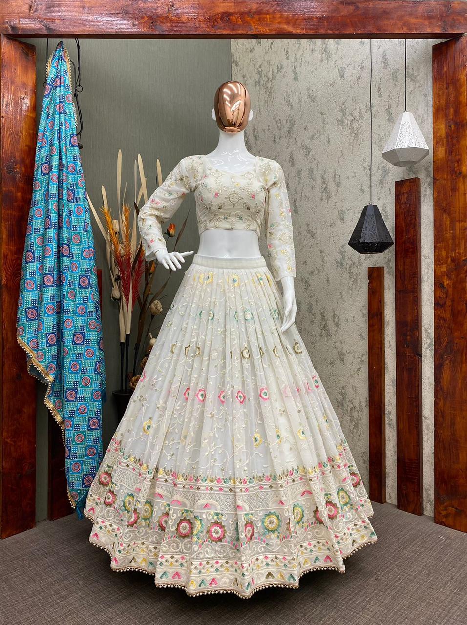 Women's Georgette Embroidery Sequence work Semi Stitched Lehenga choli