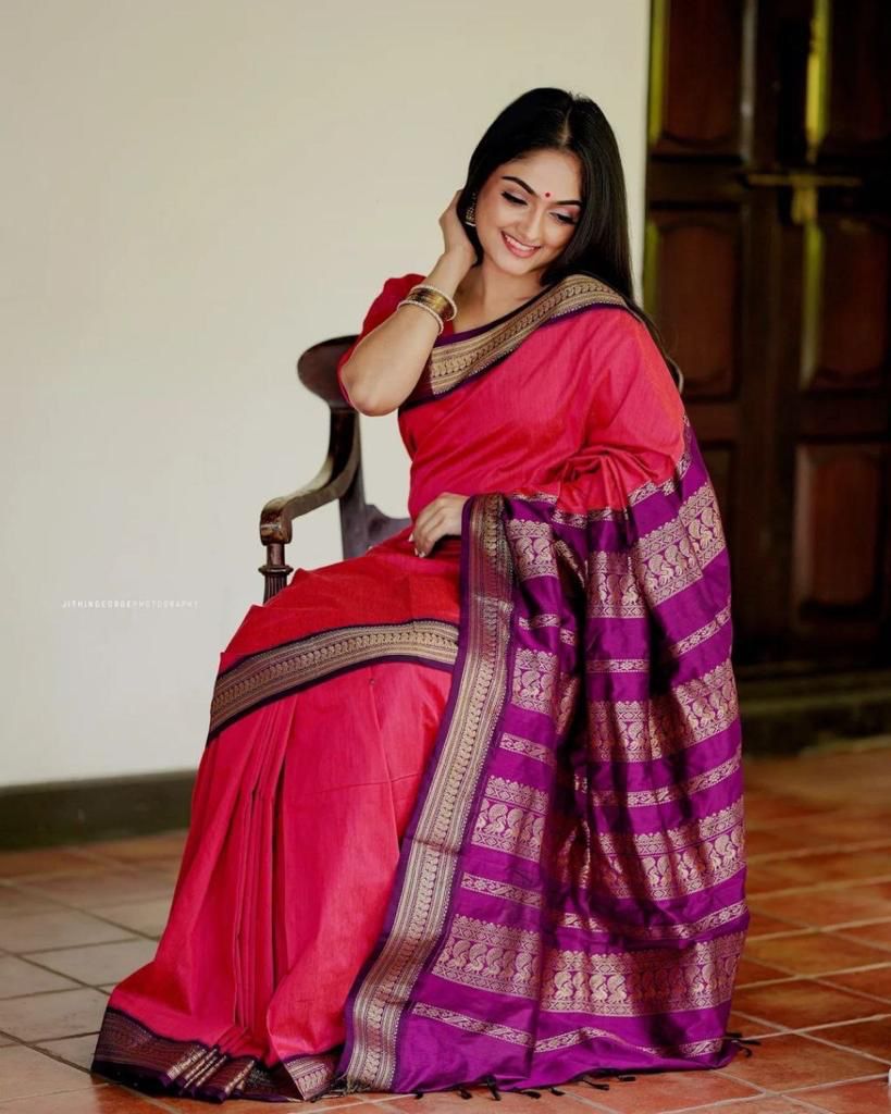 Georgette And Net Two Color Saree With Blouse Piece