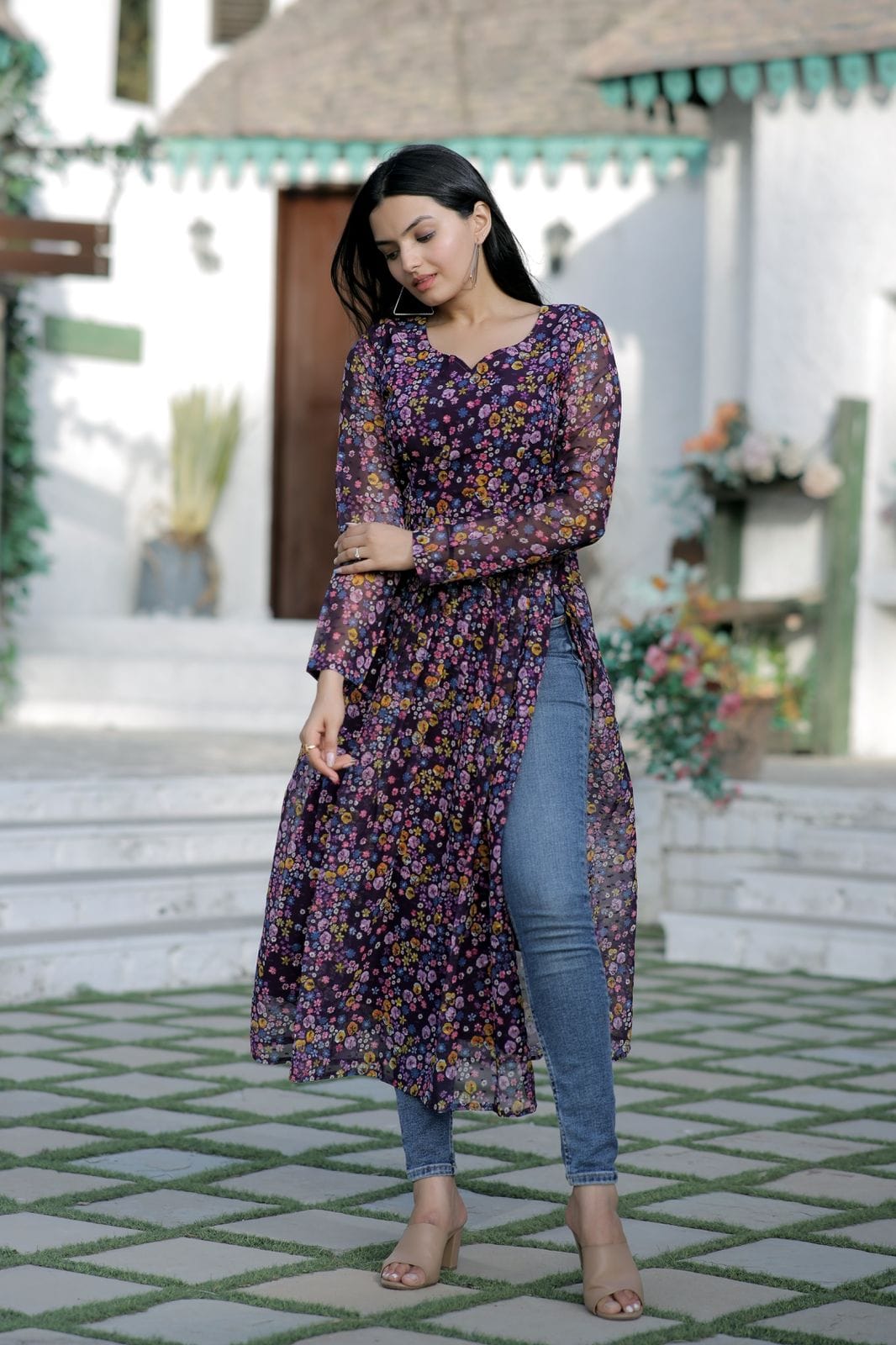 Floral Print Side-Slit Dress