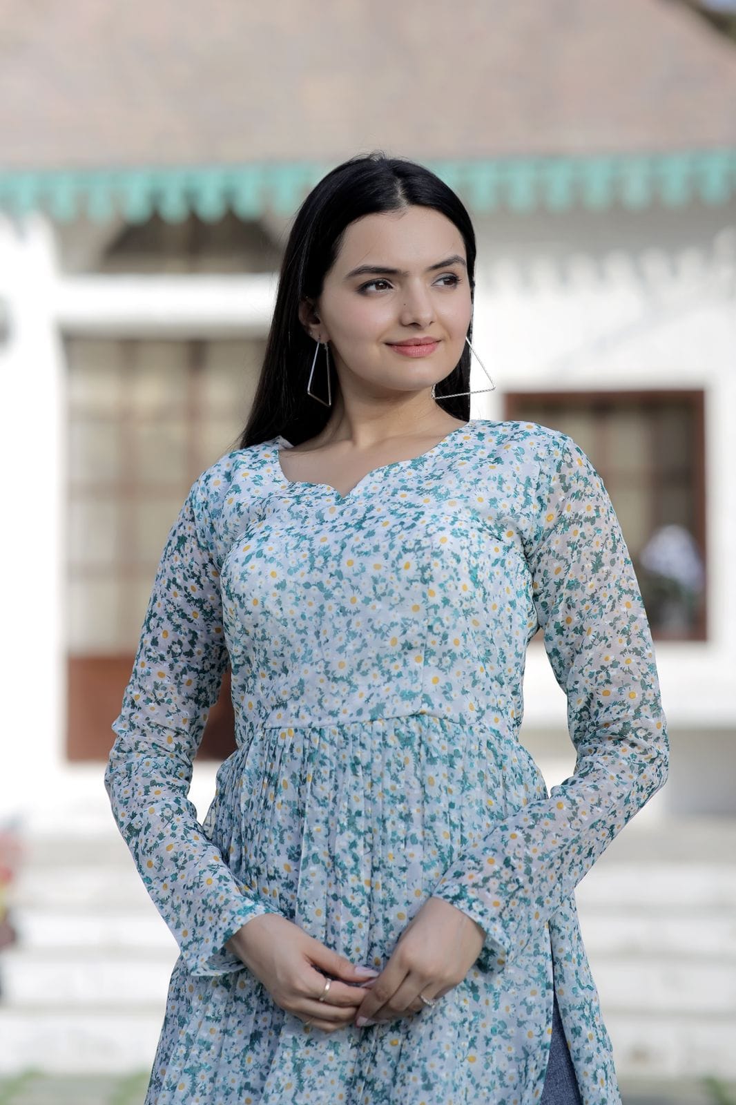 Baby Blue Floral Printed Sharara Suit for Girls – Lagorii Kids