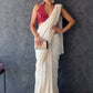 Georgette Saree With Thread Embroidery In Off White For Party