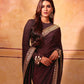 Chocolate Brown embroidered saree