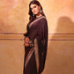 Chocolate Brown embroidered saree