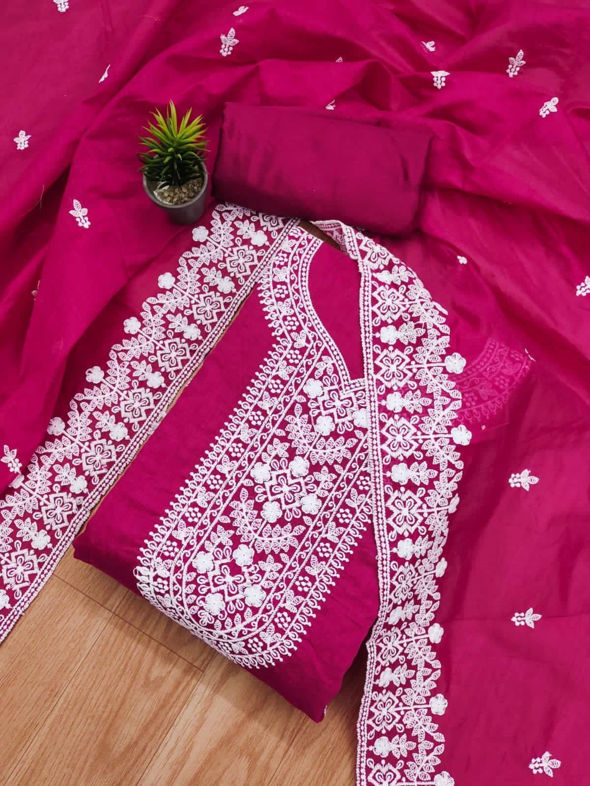 Lucknowi Embroidered Modal Dress Material