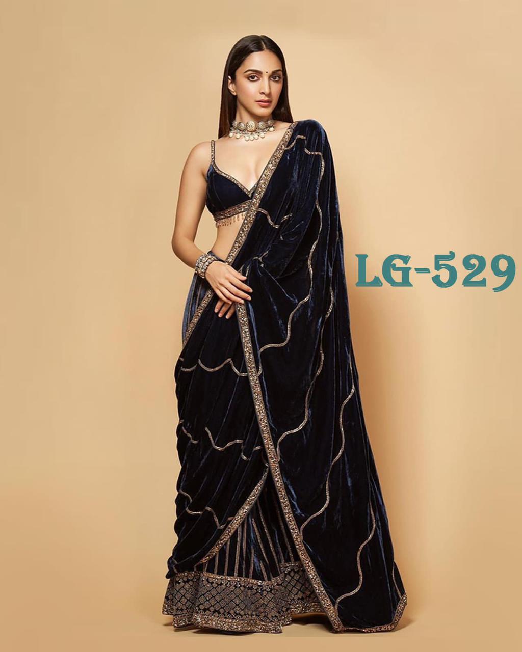 Peacock Blue Silk Velvet Leheriya Drape Sharara Set