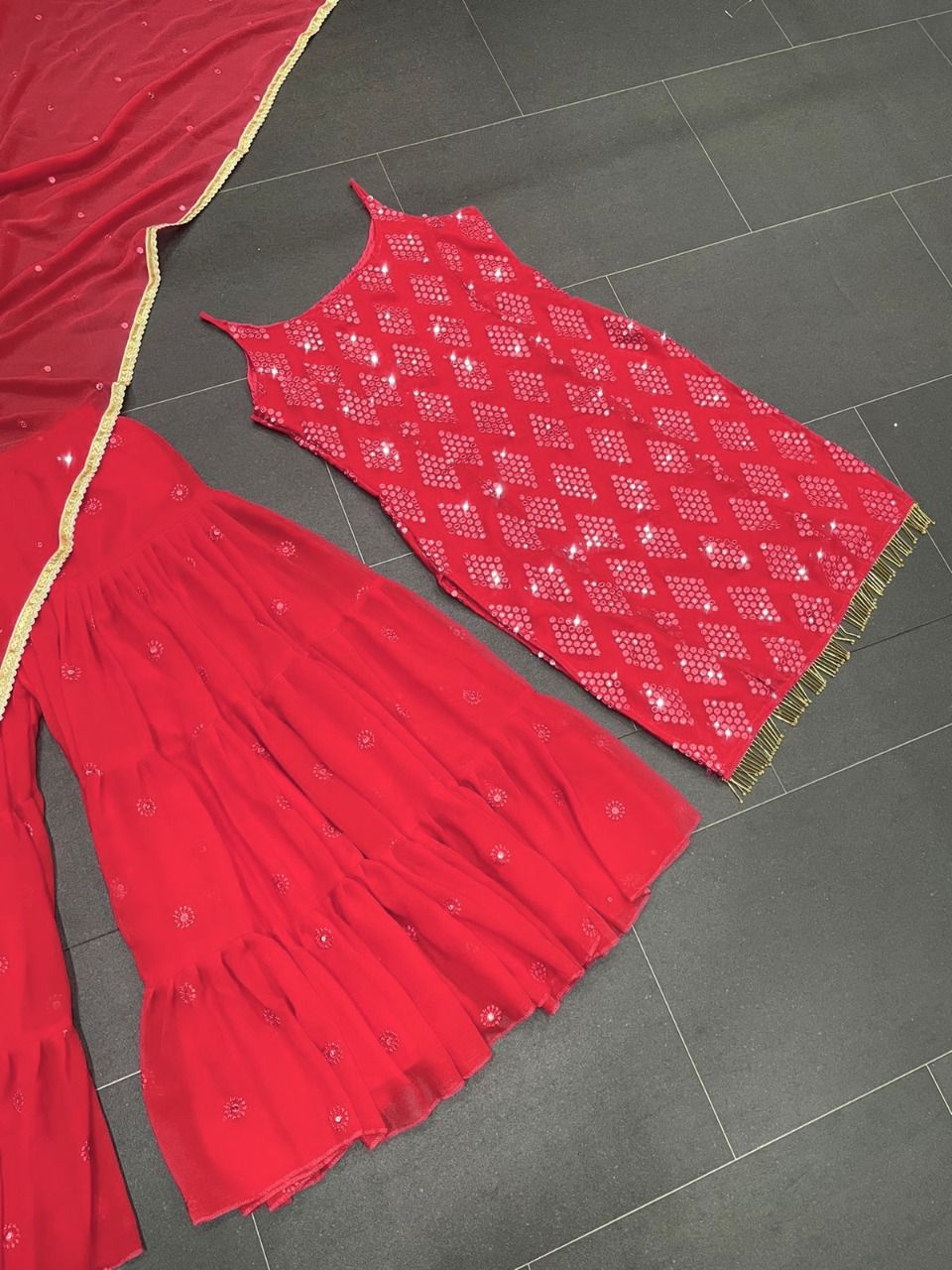 Red  Sharara Suit, Indian Dress, Designer Sharara Suit, Wedding Sharara Suit, Partywear Suit,