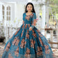 Georgette Reception Gown in Blue with Floral work