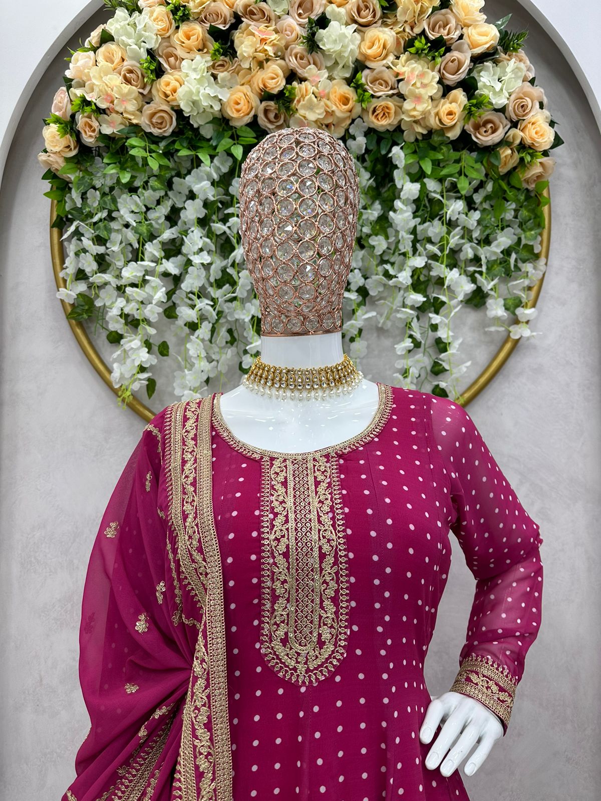 Hot Pink Embroidered Designer Sharara Suit