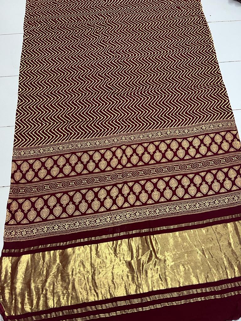 Modal Gajji silk material with hand table printed