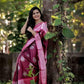 Wine soft lichi silk jacquard weaving border work saree