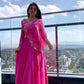 Pink georgette embroidery indian party gown with dupatta - maxi gown , party wear dress - black and multi colour pary gown