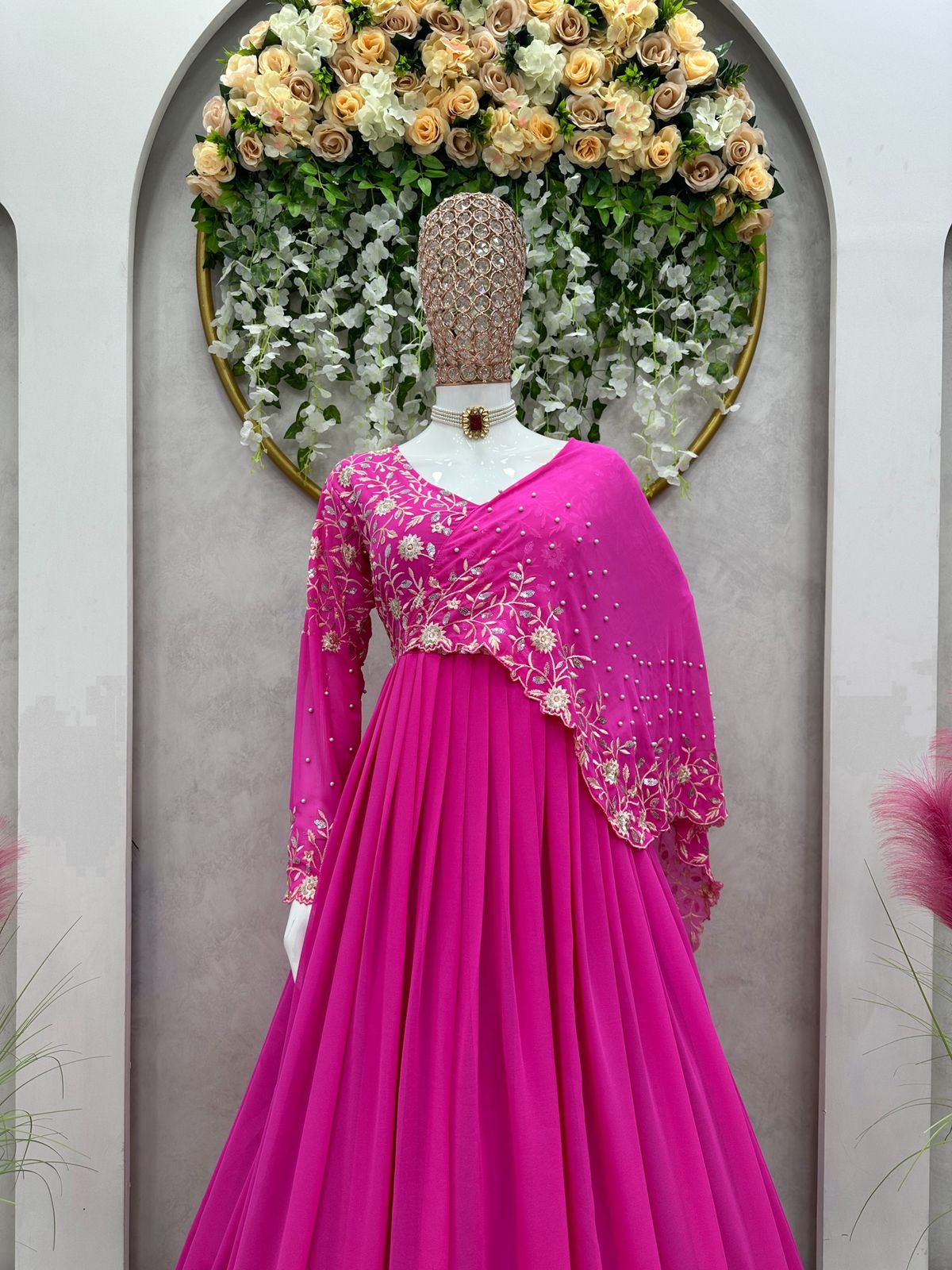 Pink georgette embroidery indian party gown with dupatta Pink georgette embroidery indian party gown with dupatta