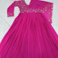 Pink georgette embroidery indian party gown with dupatta - maxi gown , party wear dress - black and multi colour pary gown