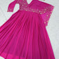 Pink georgette embroidery indian party gown with dupatta - maxi gown , party wear dress - black and multi colour pary gown