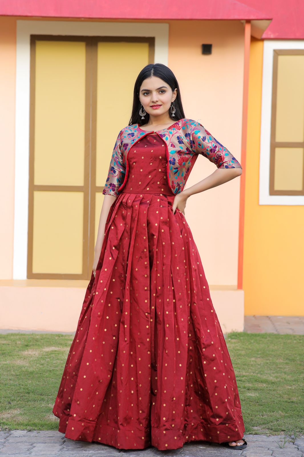 Article:- purple flower embroidery stitched long frock with stitched  buttons and unique quality stitching Sizes:- S M L XL Stuff:- Soft… |  Instagram