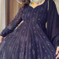 Navy Blue Faux Georgette Suit With Resham Work