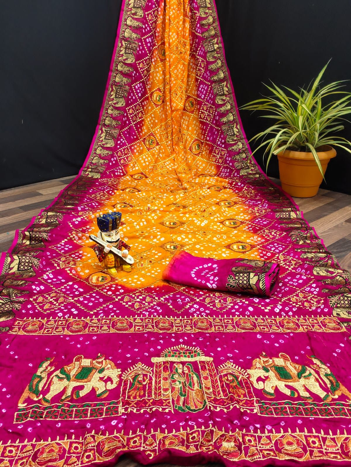 Partywere Bollywood Stylish Bandhej Silk Saree