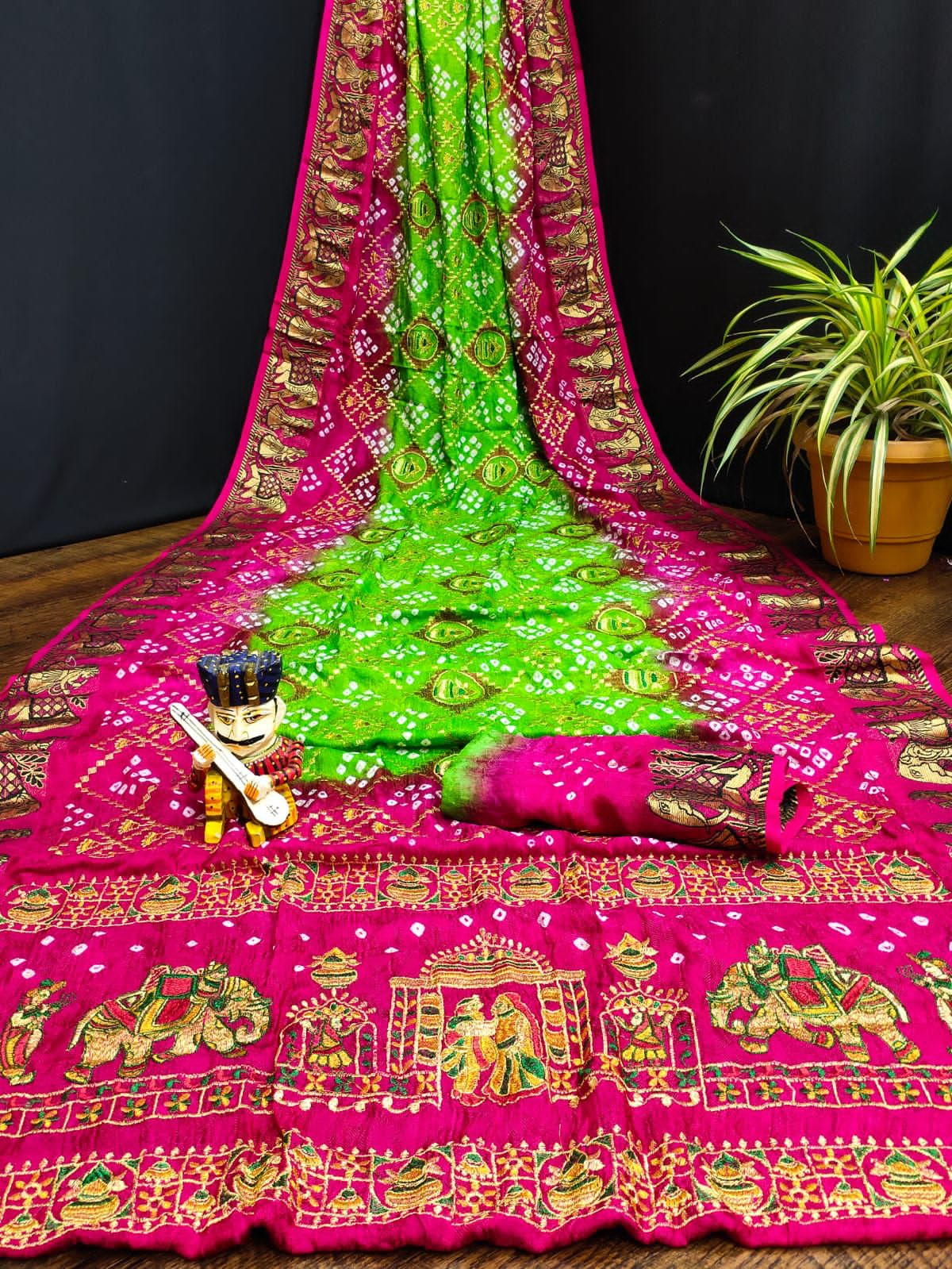 Partywere Bollywood Stylish Bandhej Silk Saree