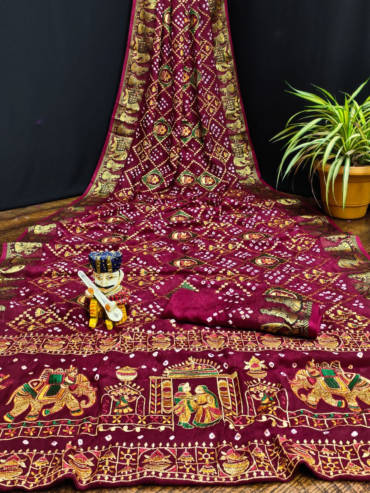 pure hand bandhej silk saree with zari weaving work