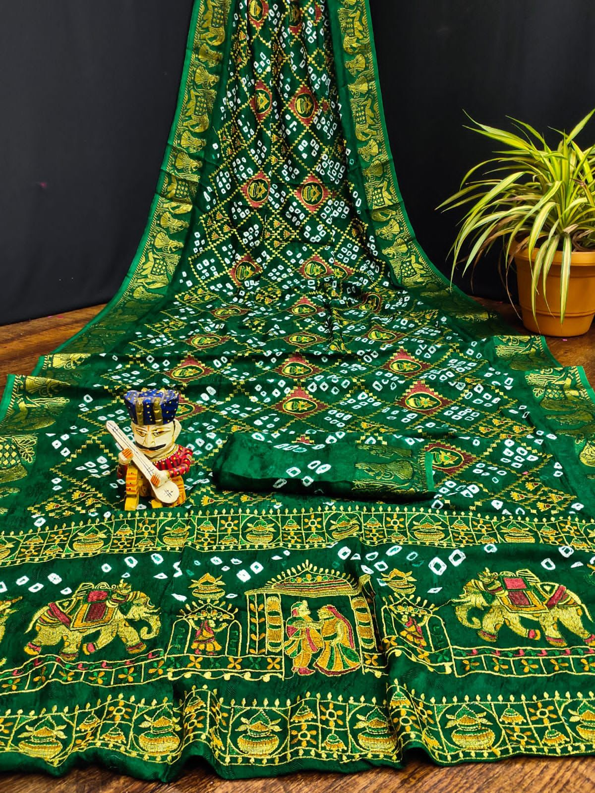 Pure Hand Bandhej Silk Saree With Zari Weaving Work