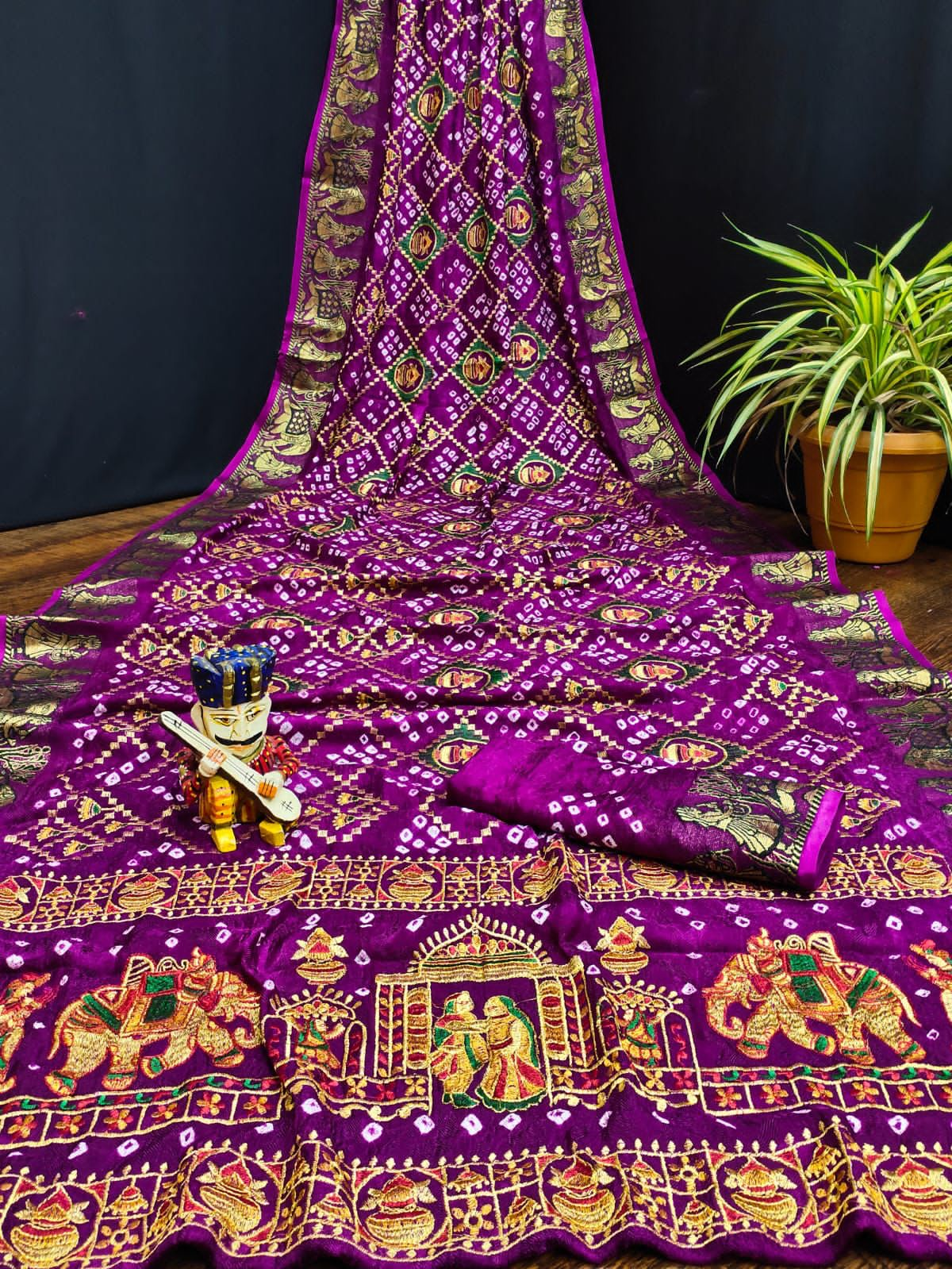 pure hand bandhej silk saree with zari weaving work