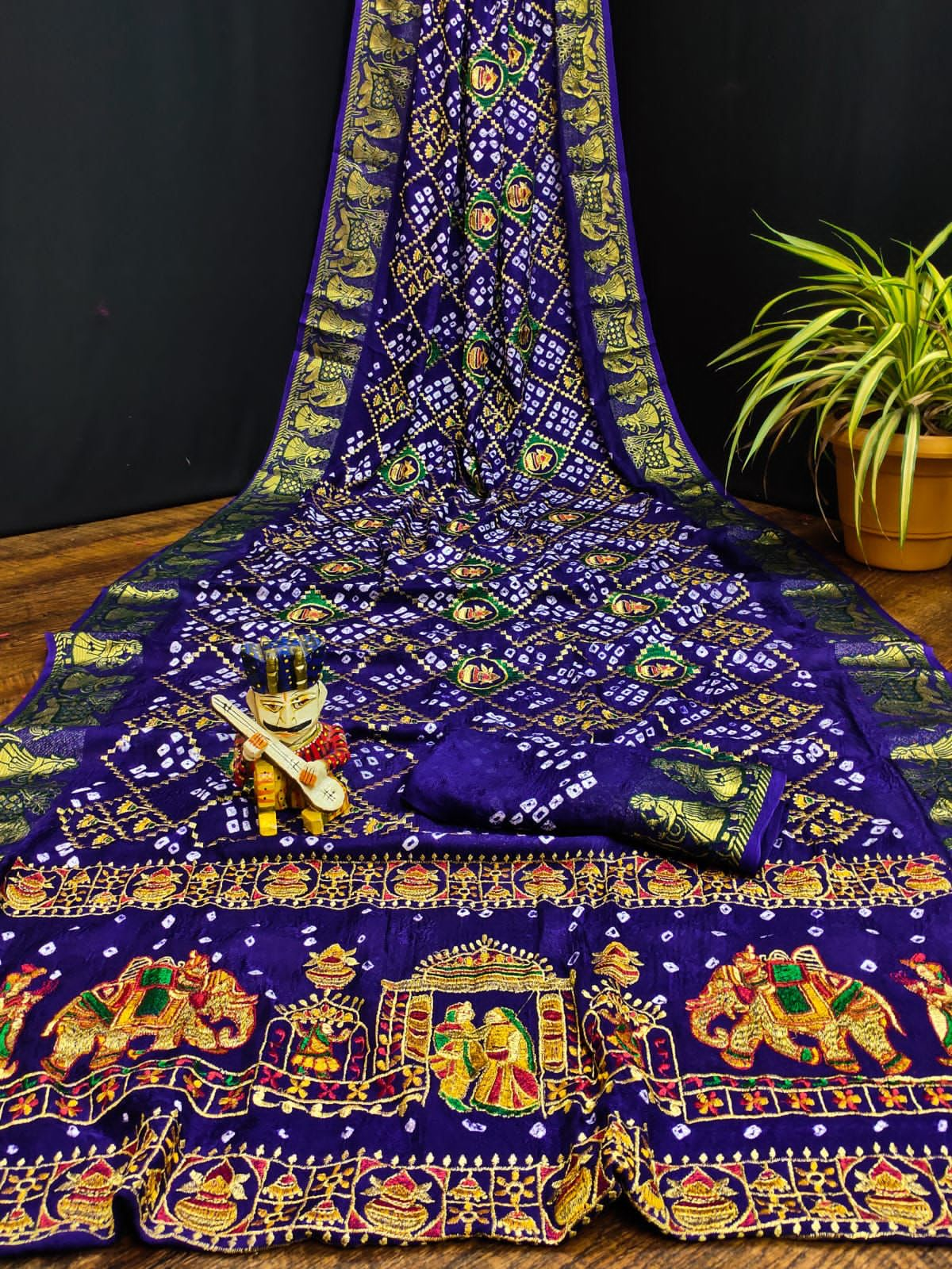 pure hand bandhej silk saree with zari weaving work