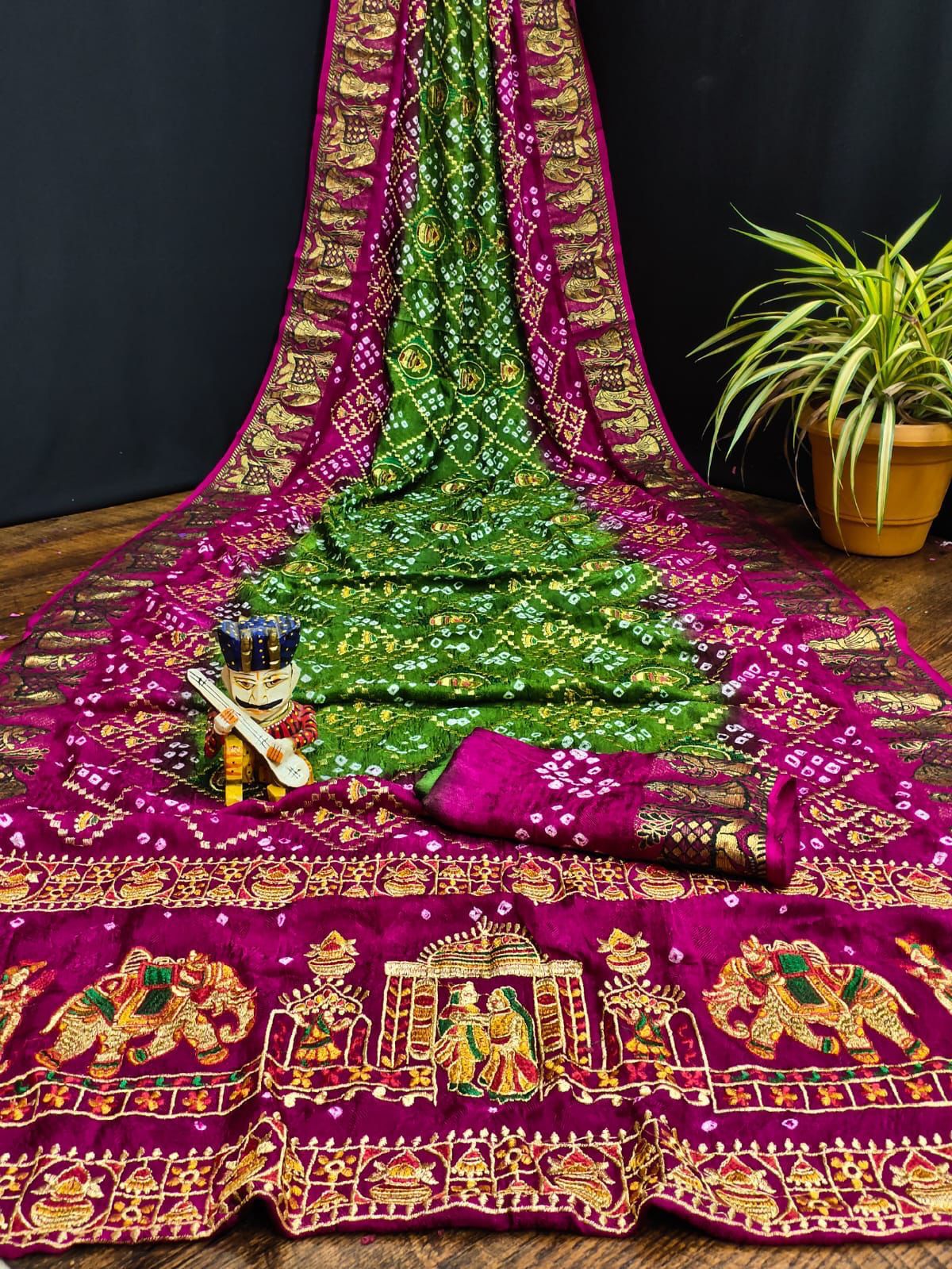 Partywere Bollywood Stylish Bandhej Silk Saree