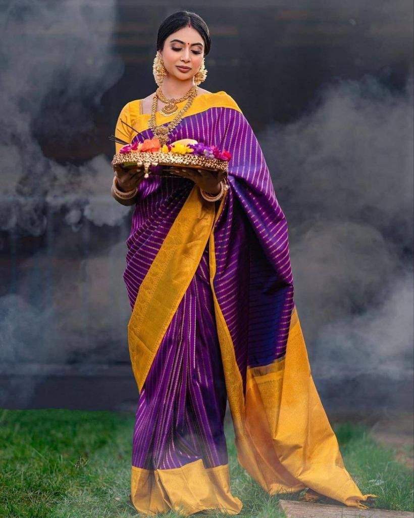 Kimora Lily Purple Woven Banarasi Soft Silk Designer Saree – Kimora Fashion  Pvt Ltd