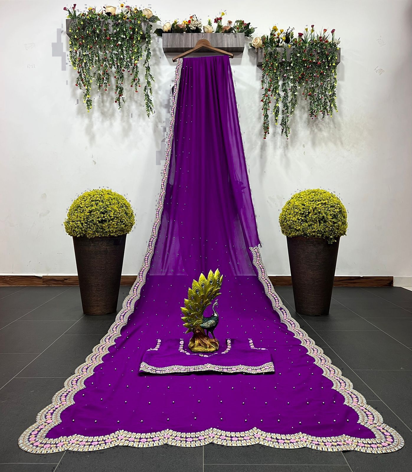 Hand Embroidered Chiffon Saree in Purple