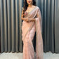 Powder Pink Saree In Organza With Foil Print And Embroidery