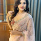 Powder Pink Saree In Organza With Foil Print And Embroidery