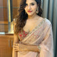 Powder Pink Saree In Organza With Foil Print And Embroidery